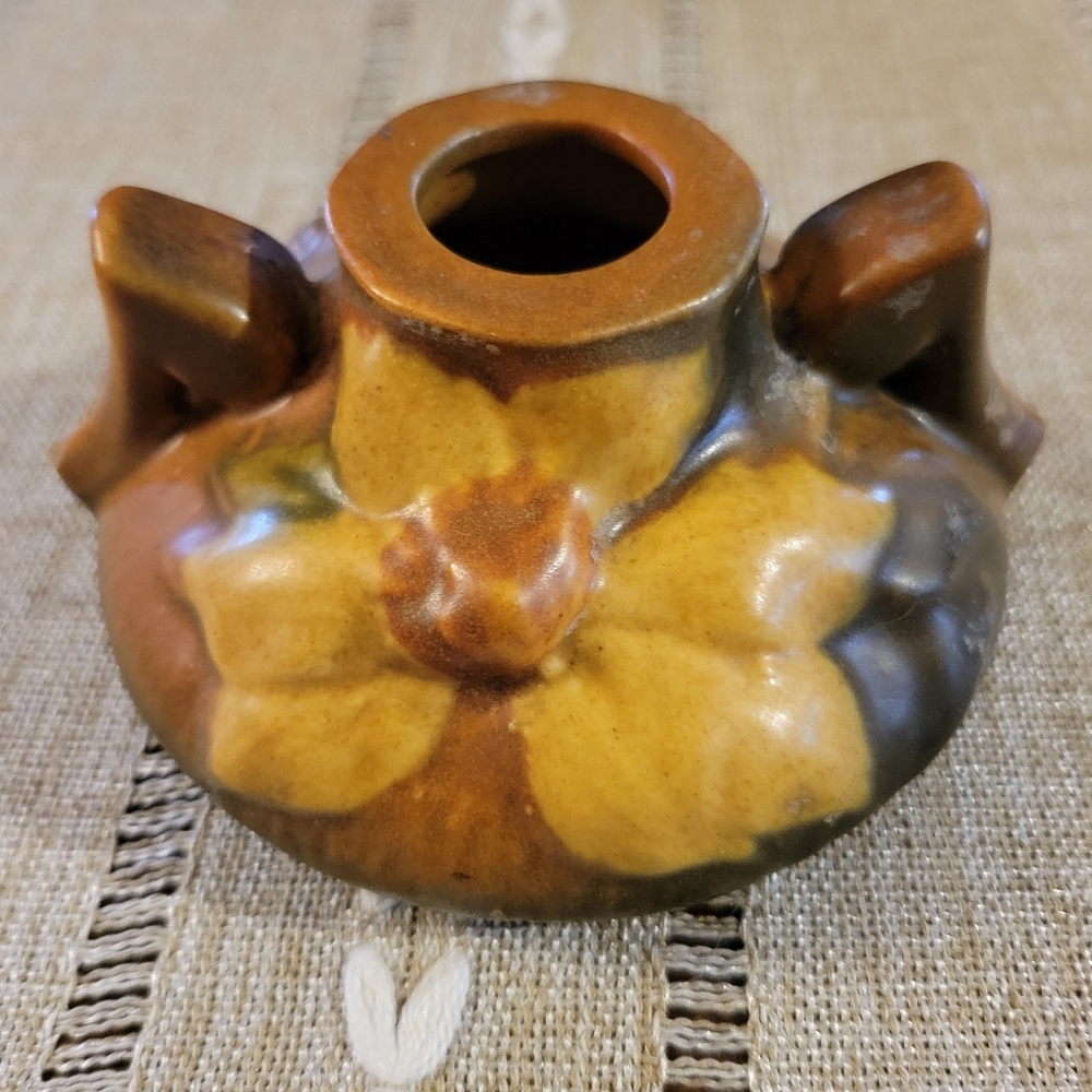 Vintage Roseville Pottery Clematis Candle Holder Floral Retro USA Made 1940s